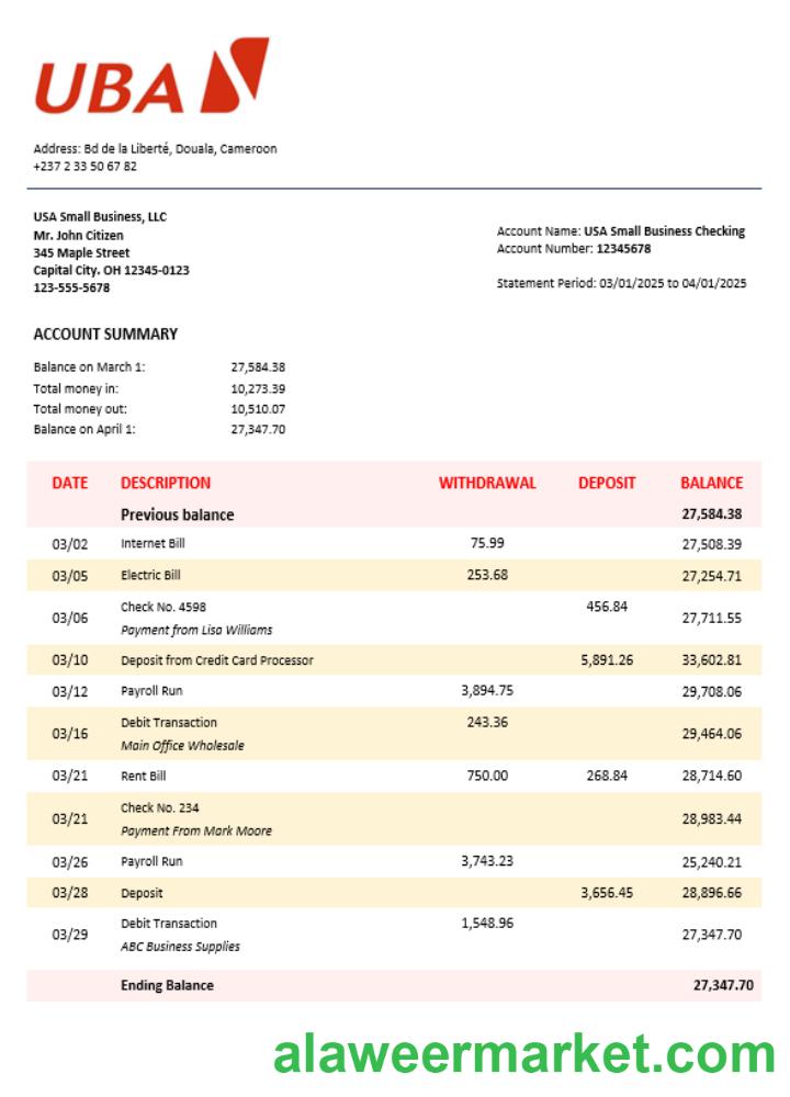 UBA company statement Word and PDF format